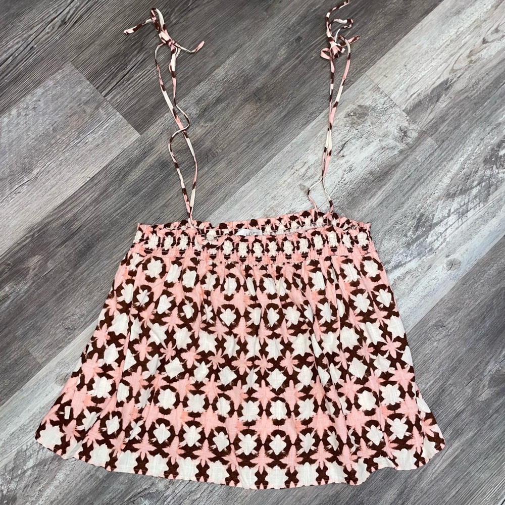 LOFT Pink and Brown Smocked Skirt With Ties